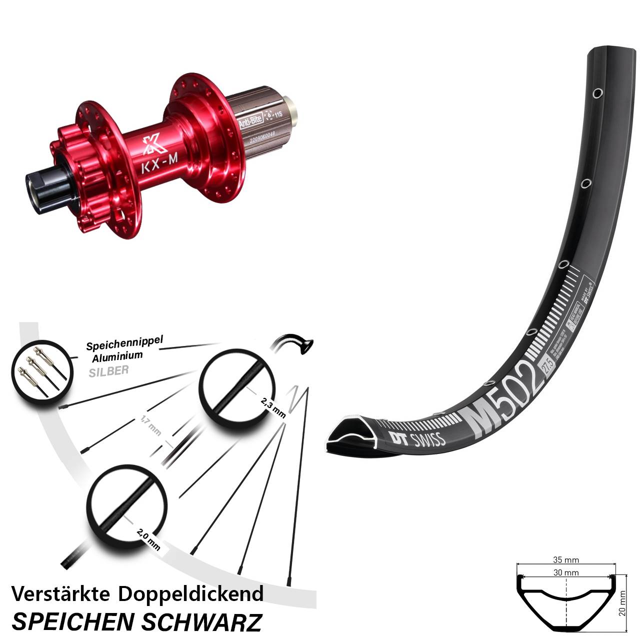 Disc Hinterrad 29 Zoll DT Swiss M 502 KX-M rot 8-12 fach 12x142