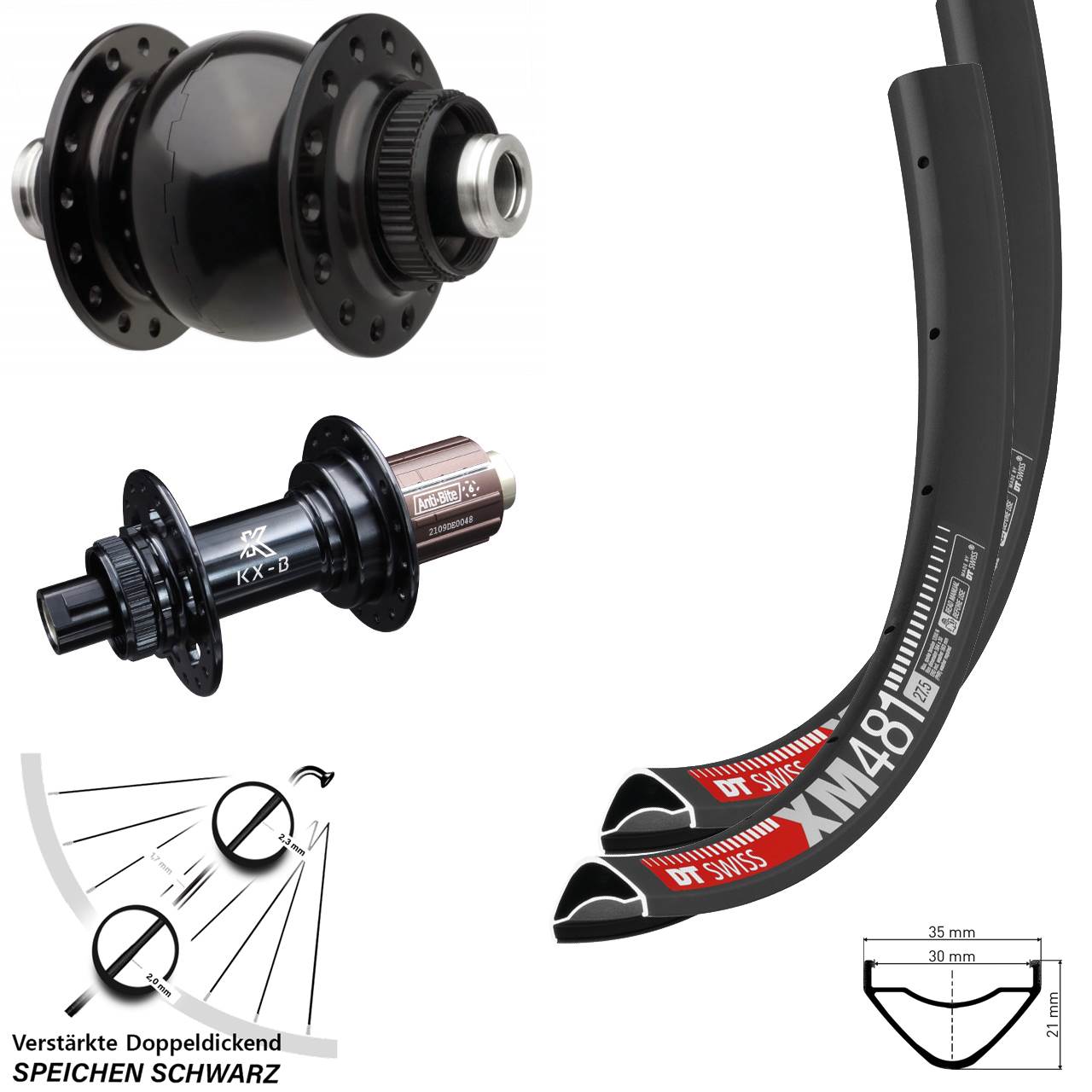 Centerlock Laufradsatz 27,5 Zoll DT Swiss XM481 KX-B SON 28 8-12 fach HG 12x110/148 Boost