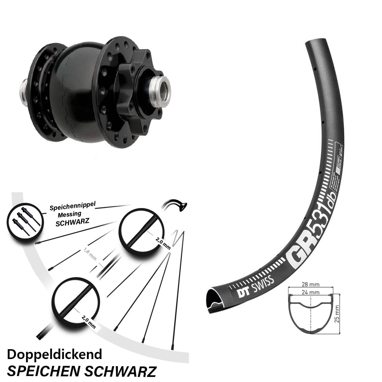 650B DT Swiss GR531 SON 28 6-Loch Nabendynamovorderrad 12x100