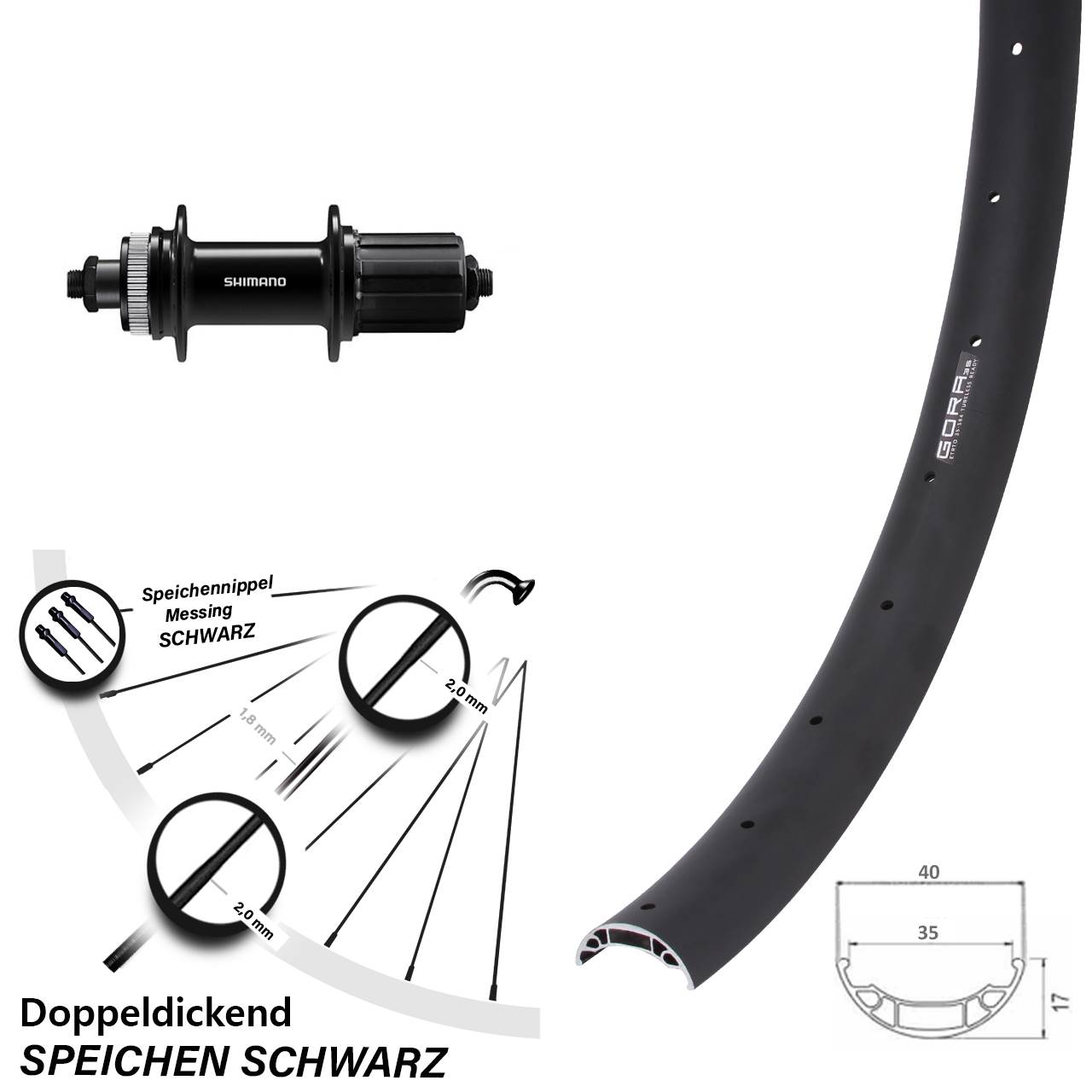 Hinterrad 27,5 Zoll Gora 35 Shimano QC400