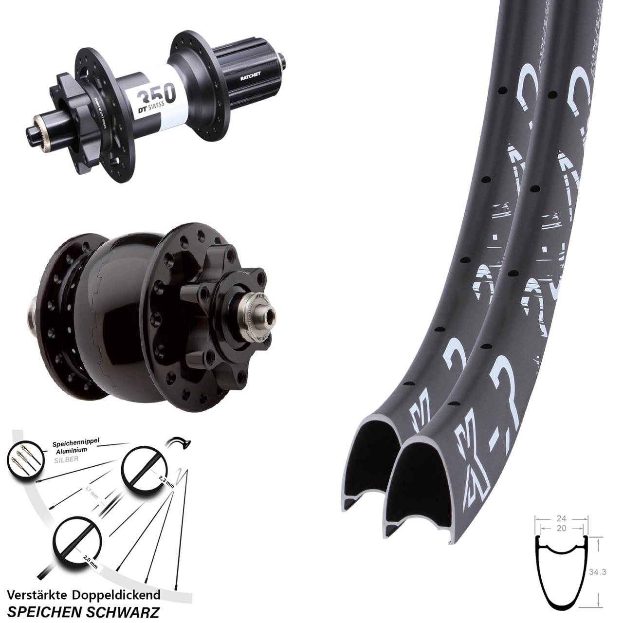 Disc Laufrad-Satz QR 28-29 Zoll KX-R Road DT Swiss 350 Ratchet 36 SON 28 8-11 fach