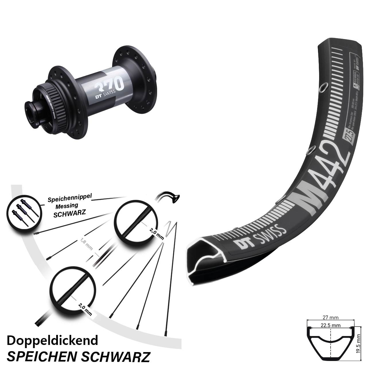 29 Zoll DT Swiss M 442 370 Centerlock Vorderrad 12x100