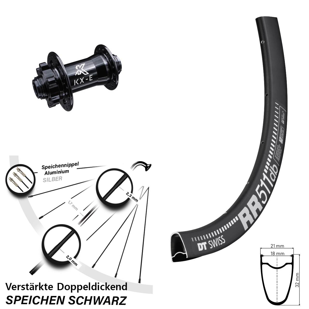 Disc Laufrad 28 Zoll DT Swiss RR 511 KX-E verstärkt 15x100