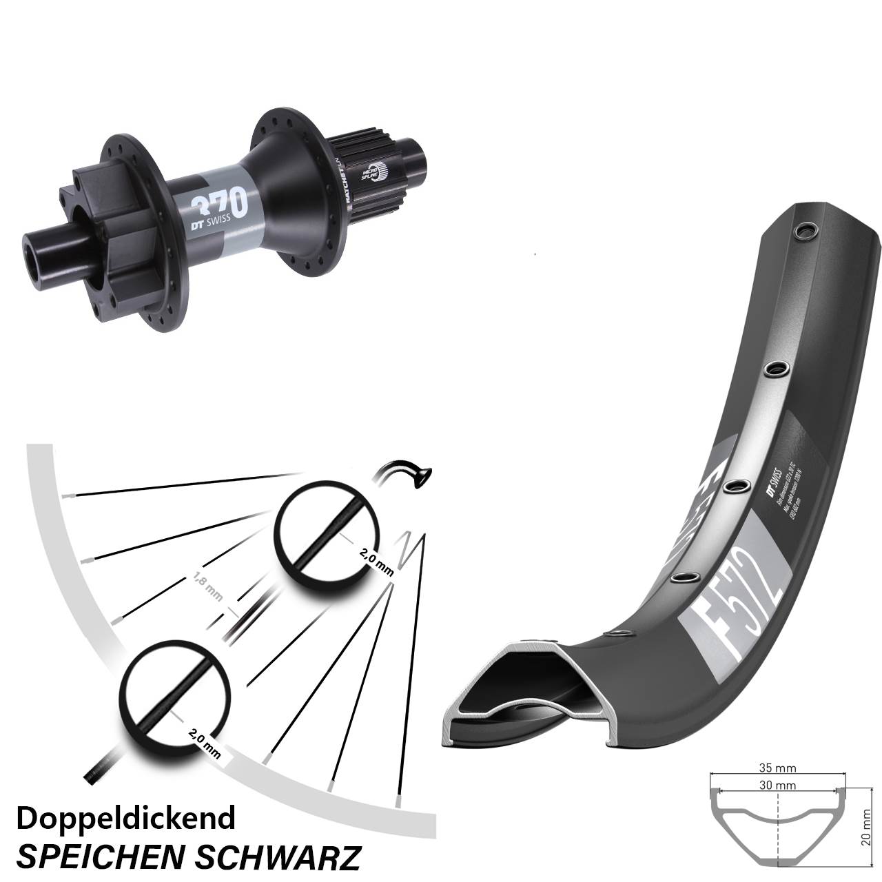 29 Zoll DT Swiss F 572 370 Disc Laufrad 12x148 Shimano Micro Spline