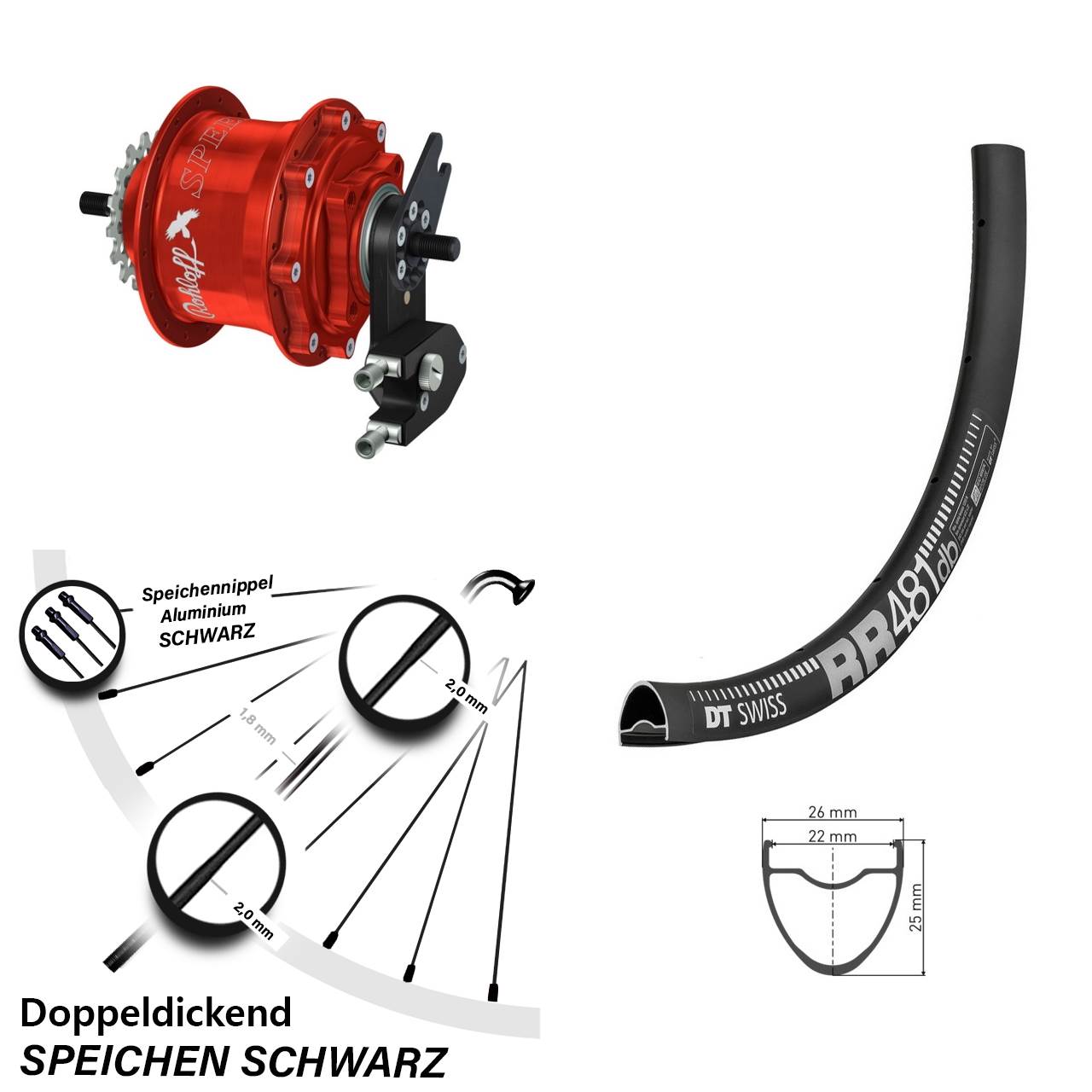 Hinterrad 28 Zoll DT Swiss RR 481 Disc Rohloff Speedhub 500/14 TS DB OEM2 Tandem rot