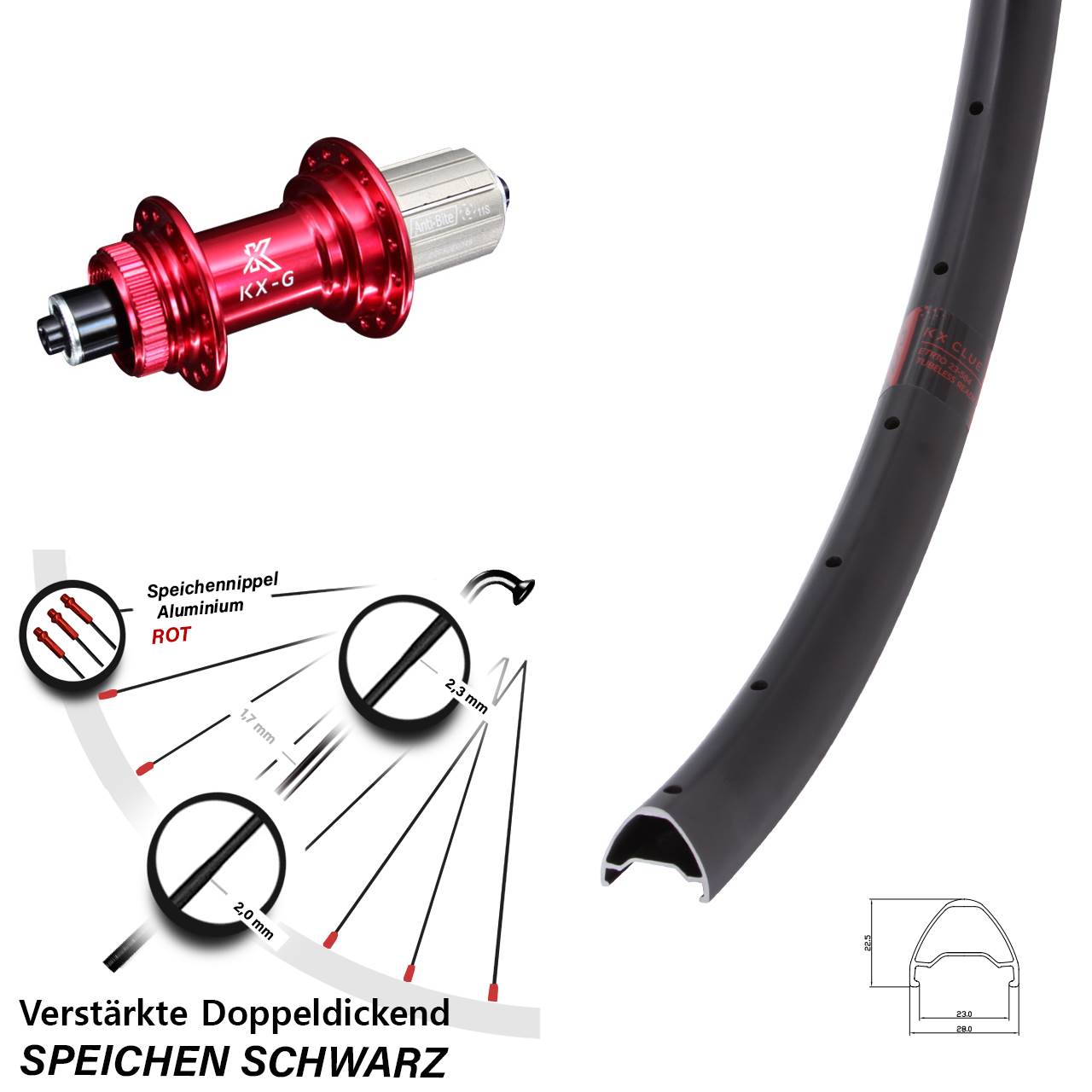 Centerlock Hinterrad QR 26 Zoll KX-G Clue rot 8-12 fach HG