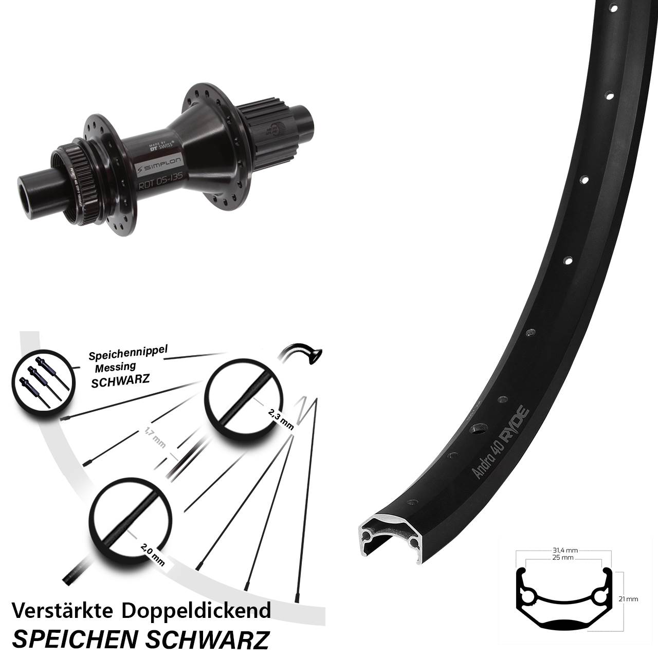 Centerlock Hinterrad 12x142 27,5 Zoll Ryde Andra 40 DT Swiss 370 Hybrid Micro Spline