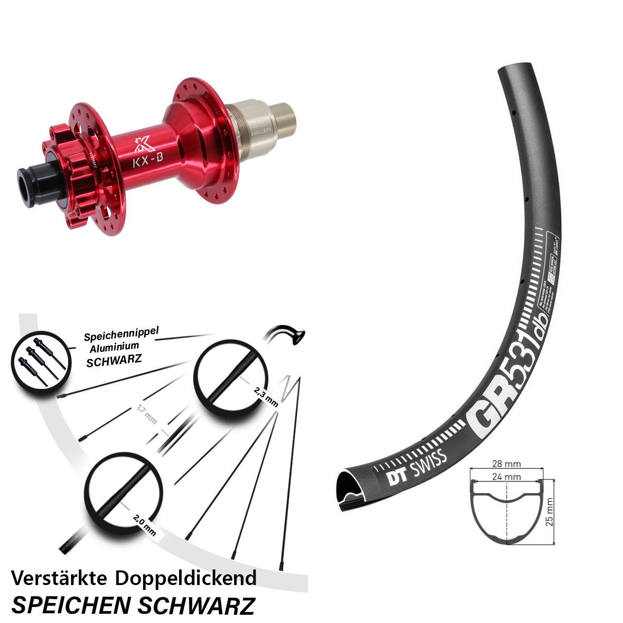 6-Loch Hinterrad 29 Zoll DT Swiss GR531 KX-B rot SRAM XD 12x148