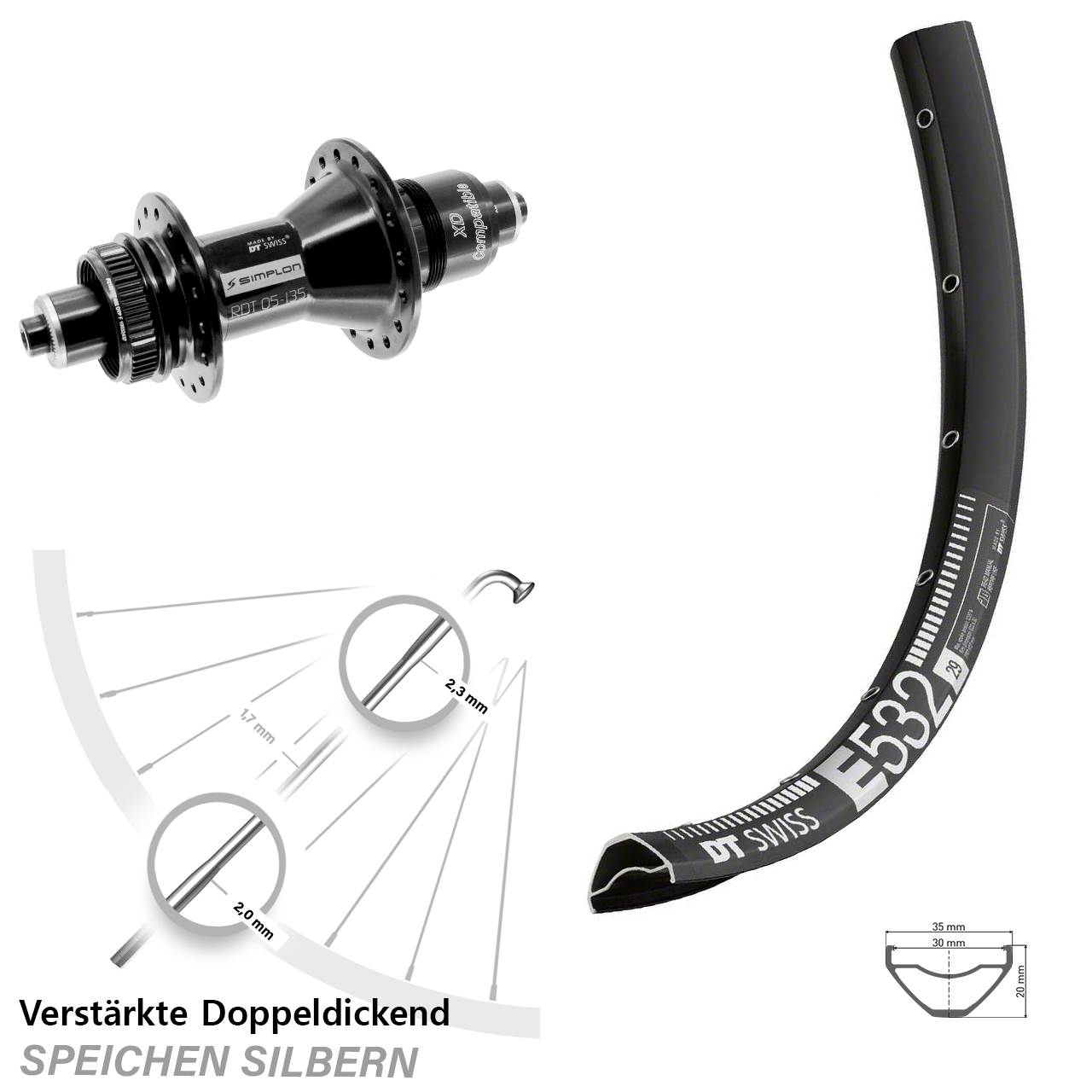 29 Zoll DT Swiss E 532-370 Hinterrad Centerlock QR XD