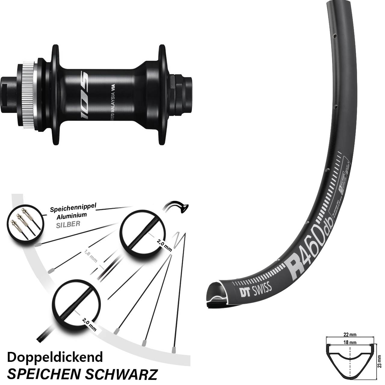 Shimano 105 HB-R7070 DT Swiss R 460 Vorderrad 28 Zoll Centerlock