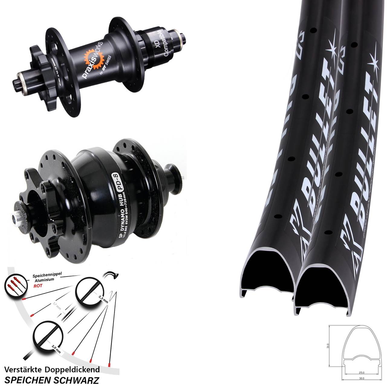 6-Loch Laufradsatz 29 Zoll KX Bullet DT Swiss 350 Shutter PD-8 SRAM XD QR