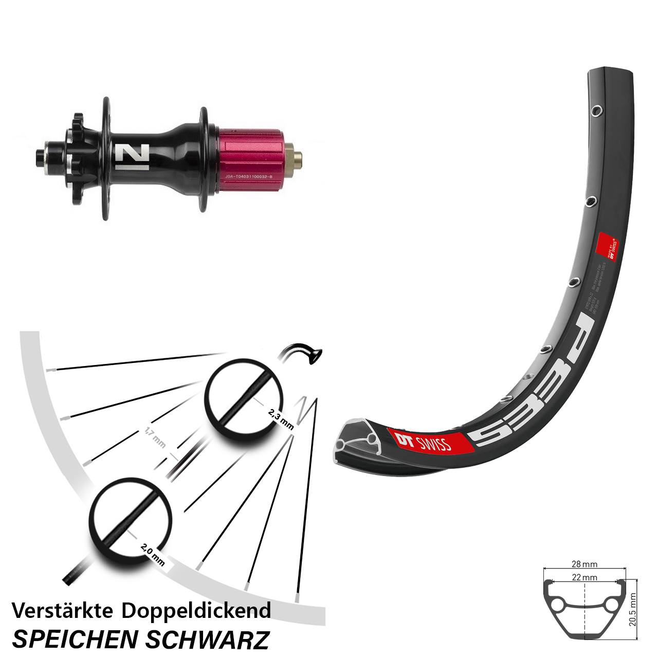 6-Loch 650B Hinterrad DT Swiss 533 D Novatec Superlight 8-12 fach für Schnellspanner