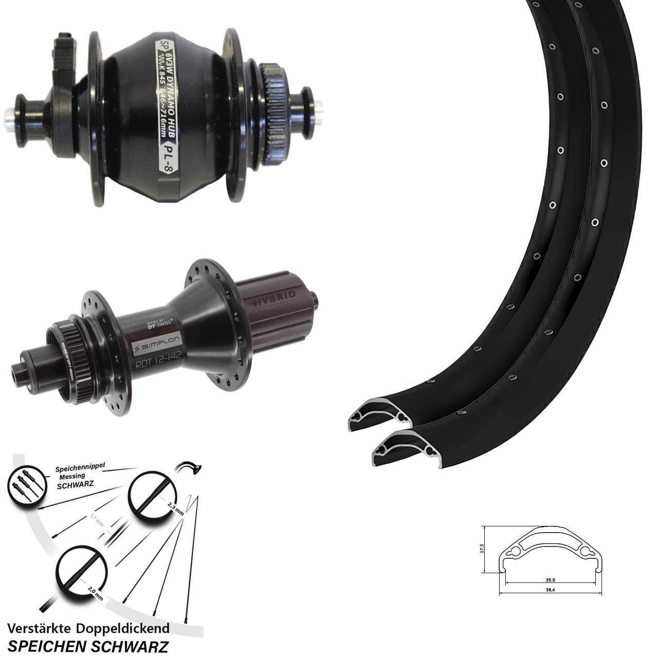 Ryde Disc 35 DT Swiss 370 Hybrid Shutter PL-8 29 Zoll Disc Laufradsatz QR 8-11 fach HG