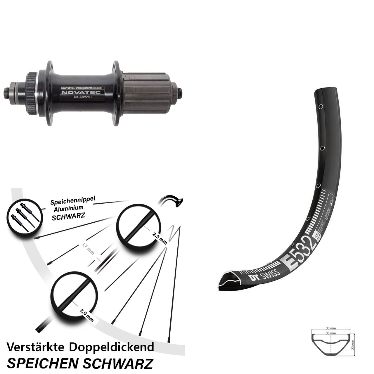 29 Zoll DT Swiss E532 Novatec D472 Disc Hinterrad QR 8-12 fach