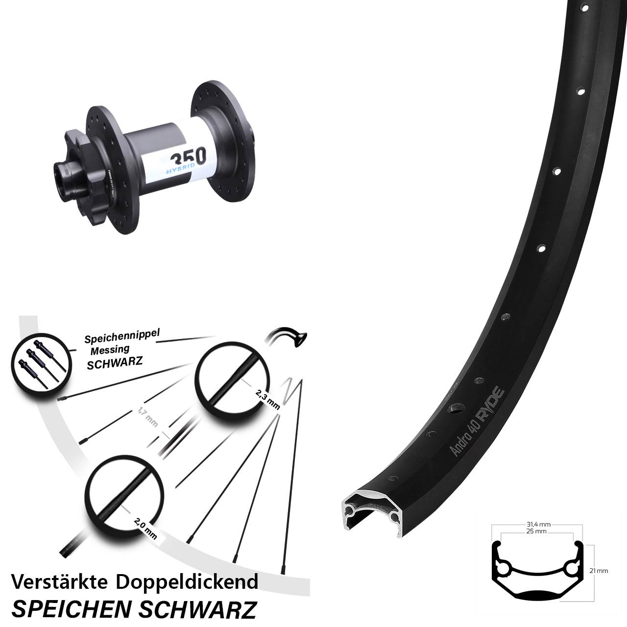Disc Laufrad 650B Ryde Andra 40 DT Swiss 350 Hybrid 15x110 Boost