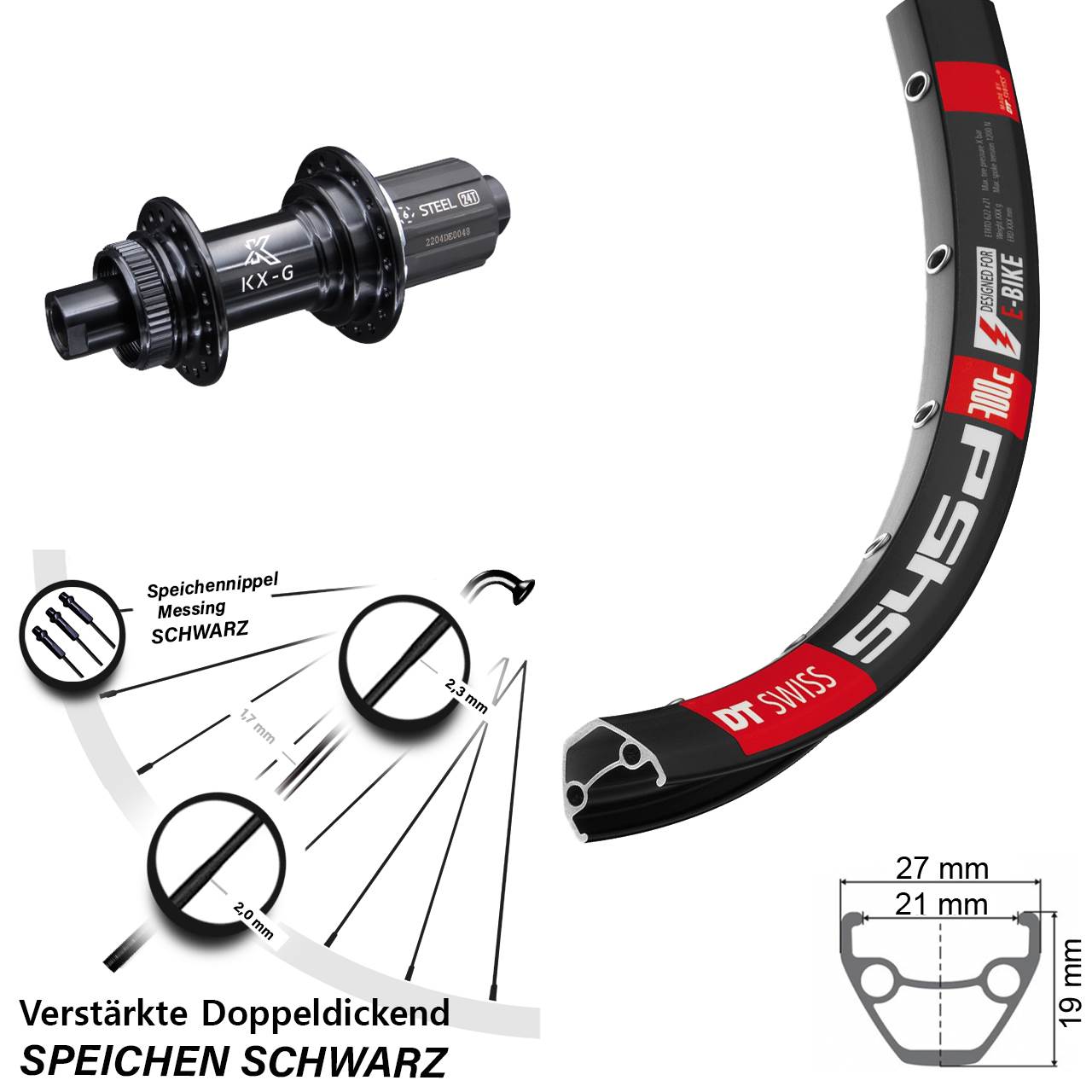 Centerlock Hinterrad 26 Zoll DT Swiss 545 KX-GS Stahl Freilauf 8-12 fach HG 12x142