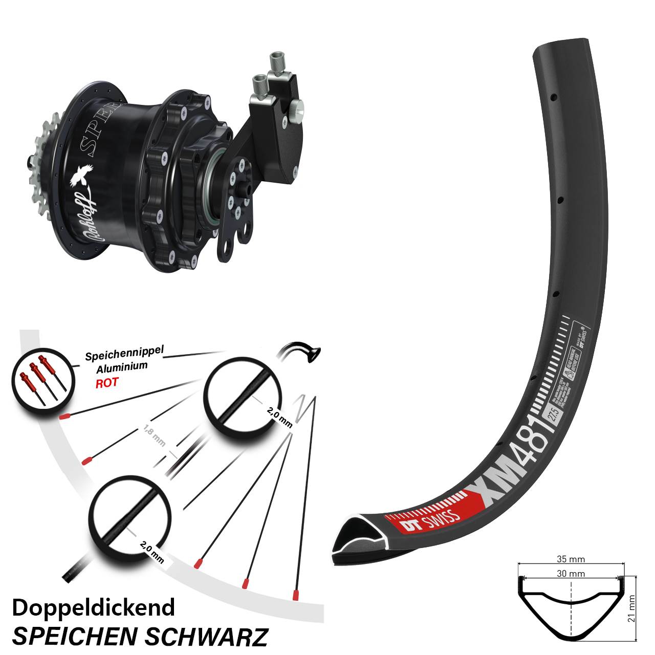 27,5 Zoll DT Swiss XM 481 Rohloff Speedhub 500/14 CC DB Tandem