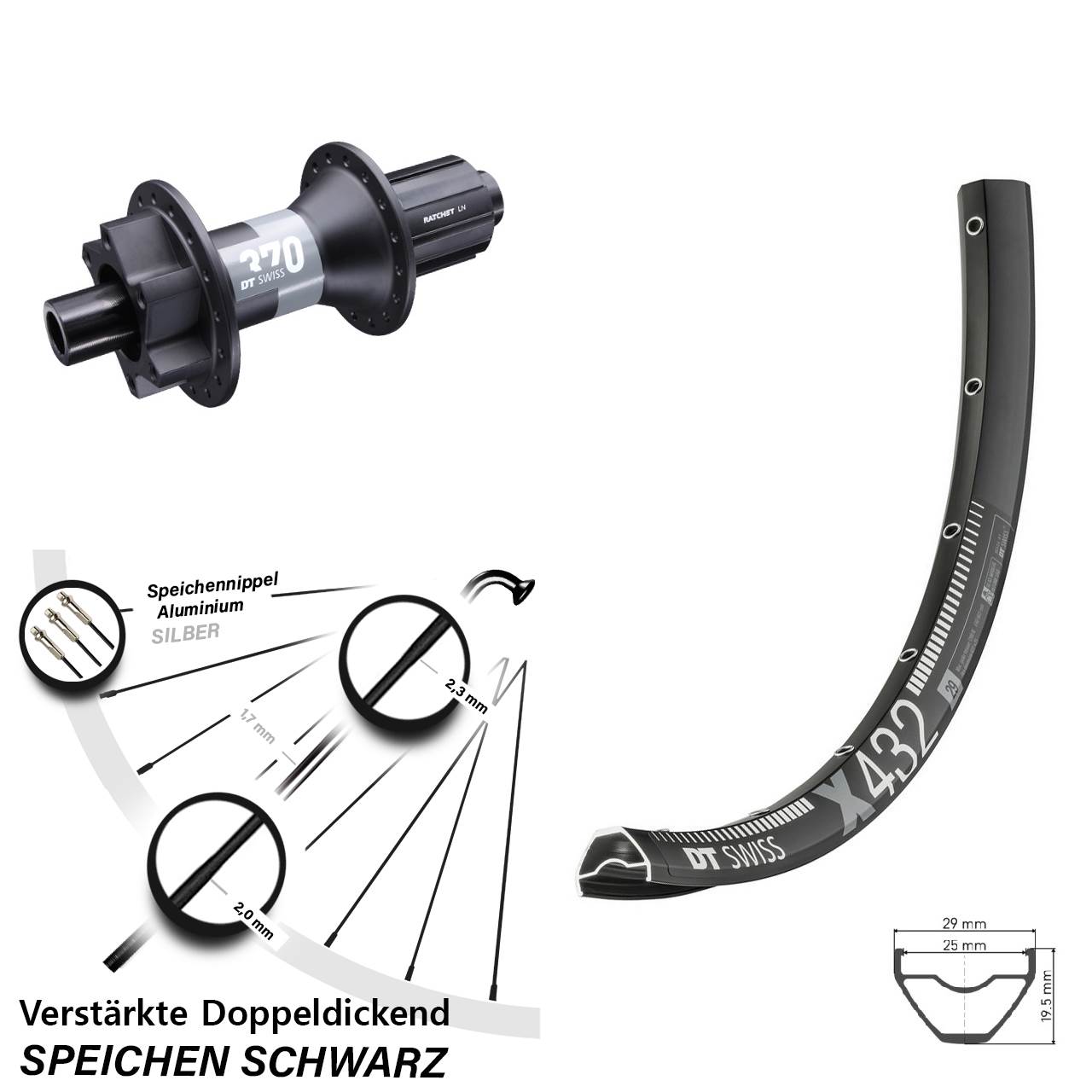 DT Swiss X432-370 29 Zoll Disc Hinterrad 12x148 8-11 fach