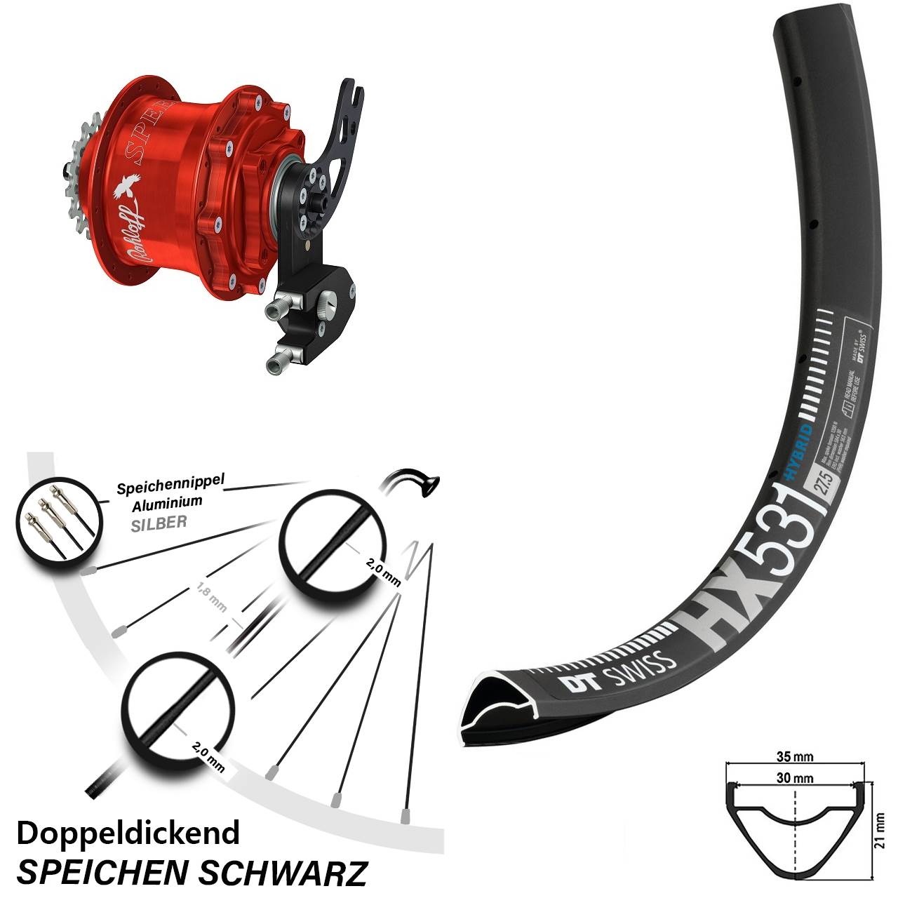 29 Zoll DT Swiss HX 531 Rohloff Speedhub 500/14 CC DB PM rot