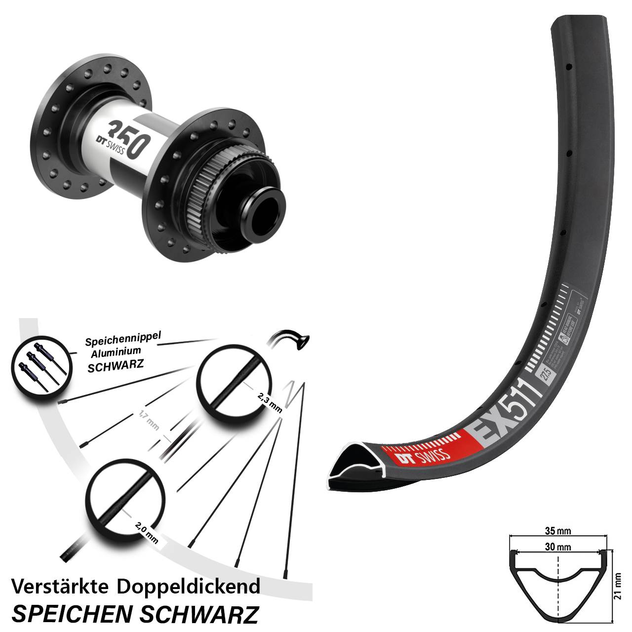 Vorderrad Centerlock 12x100 27,5 Zoll DT Swiss EX 511 DT Swiss 350