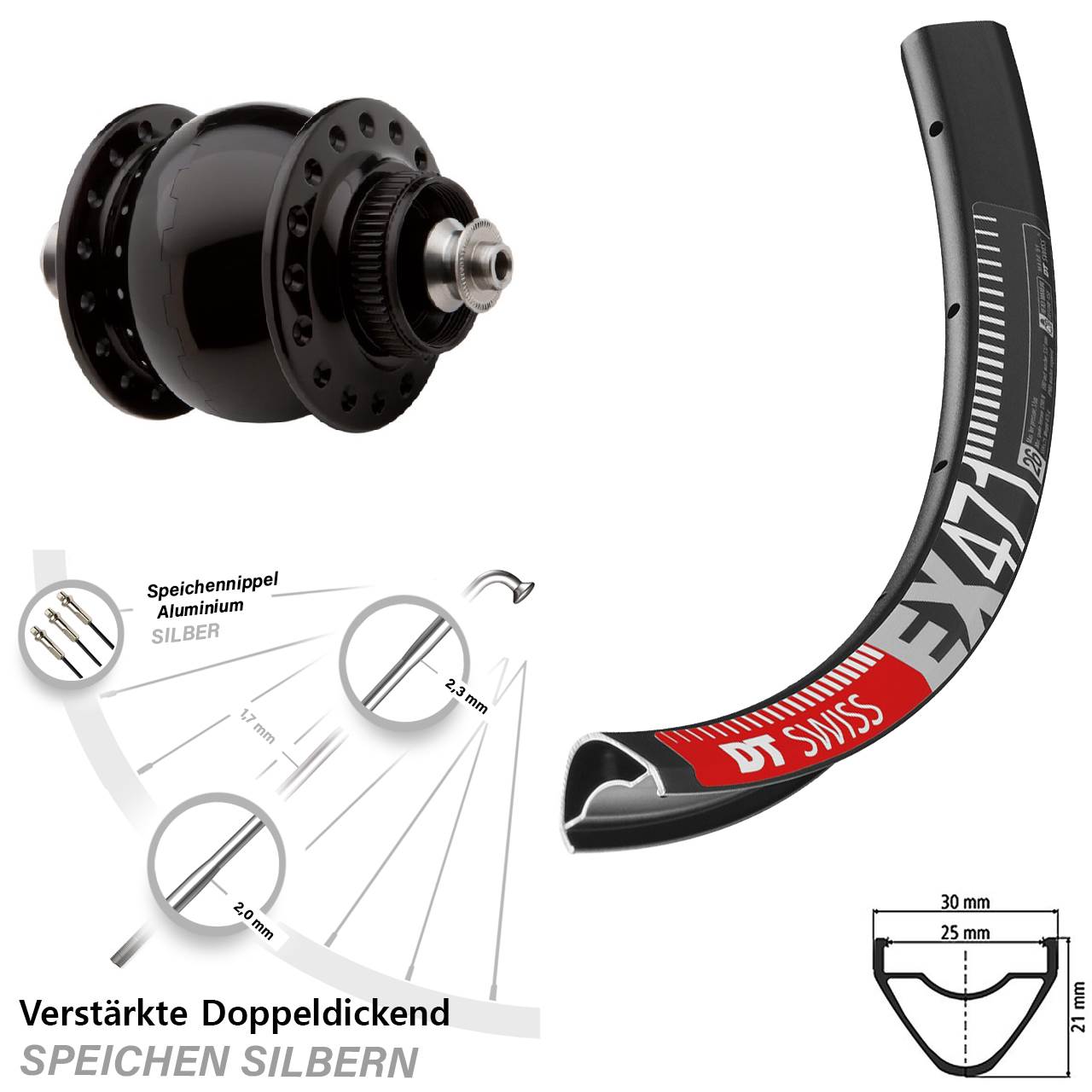 SON delux DT Swiss EX471 27,5 Zoll Centerlock Dynamovorderrad für Schnellspanner