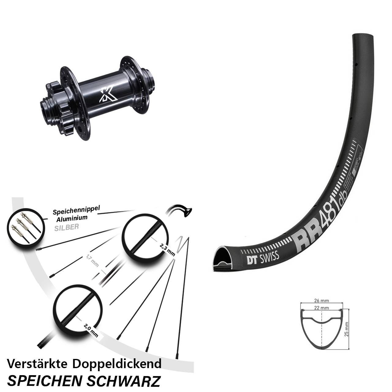 Vorderrad 6-Loch 15x100 28 Zoll DT Swiss RR481 KX-M