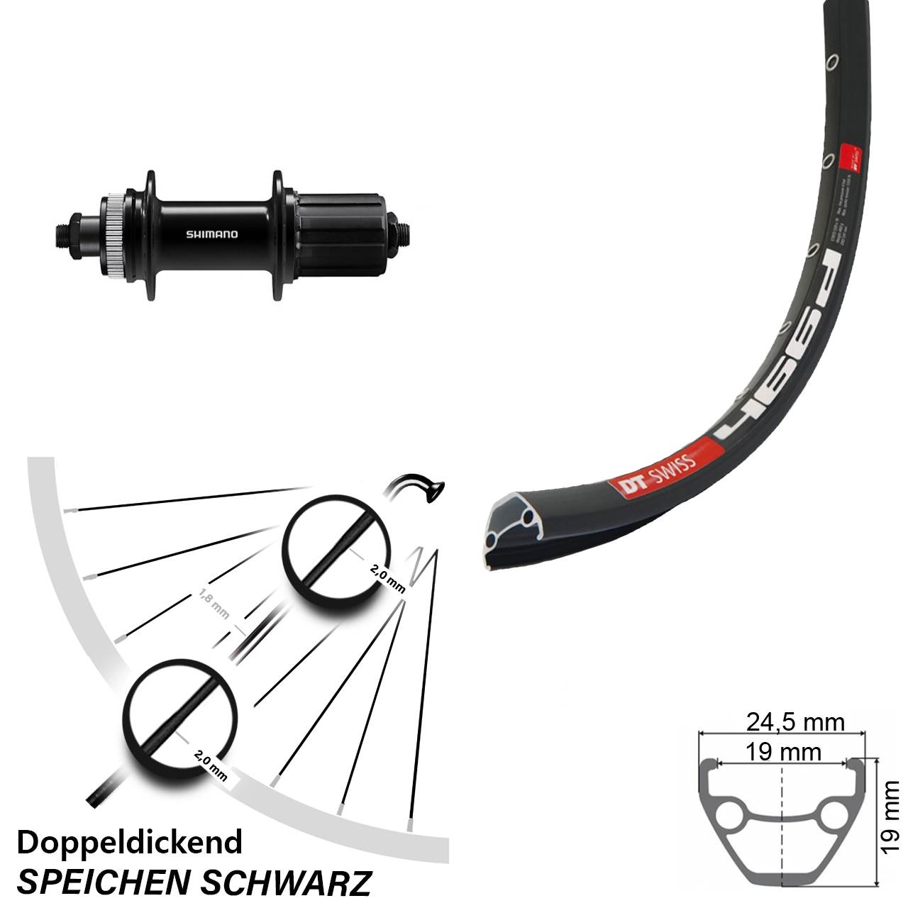 28 Zoll Hinterrad DT Swiss 466 Shimano QC400