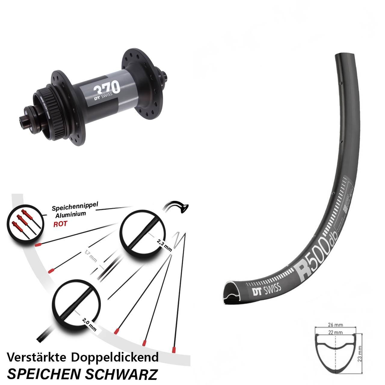 Disc Laufrad 28-29 Zoll DT Swiss R500-370 QR für Schnellspanner