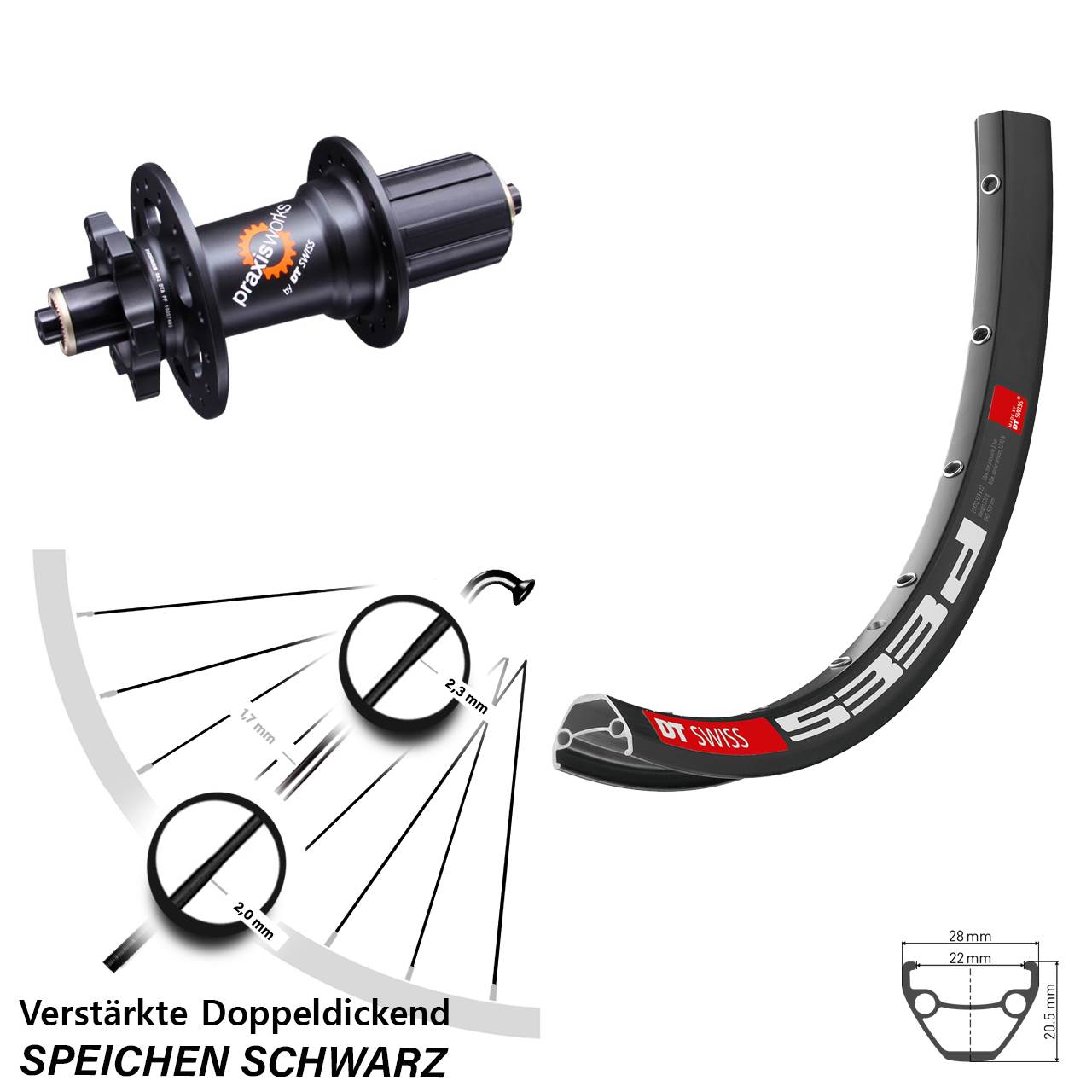 DT Swiss 533d 350 6-Loch 5x135 HG 650B Disc Laufrad für Schnellspanner 8-11 fach