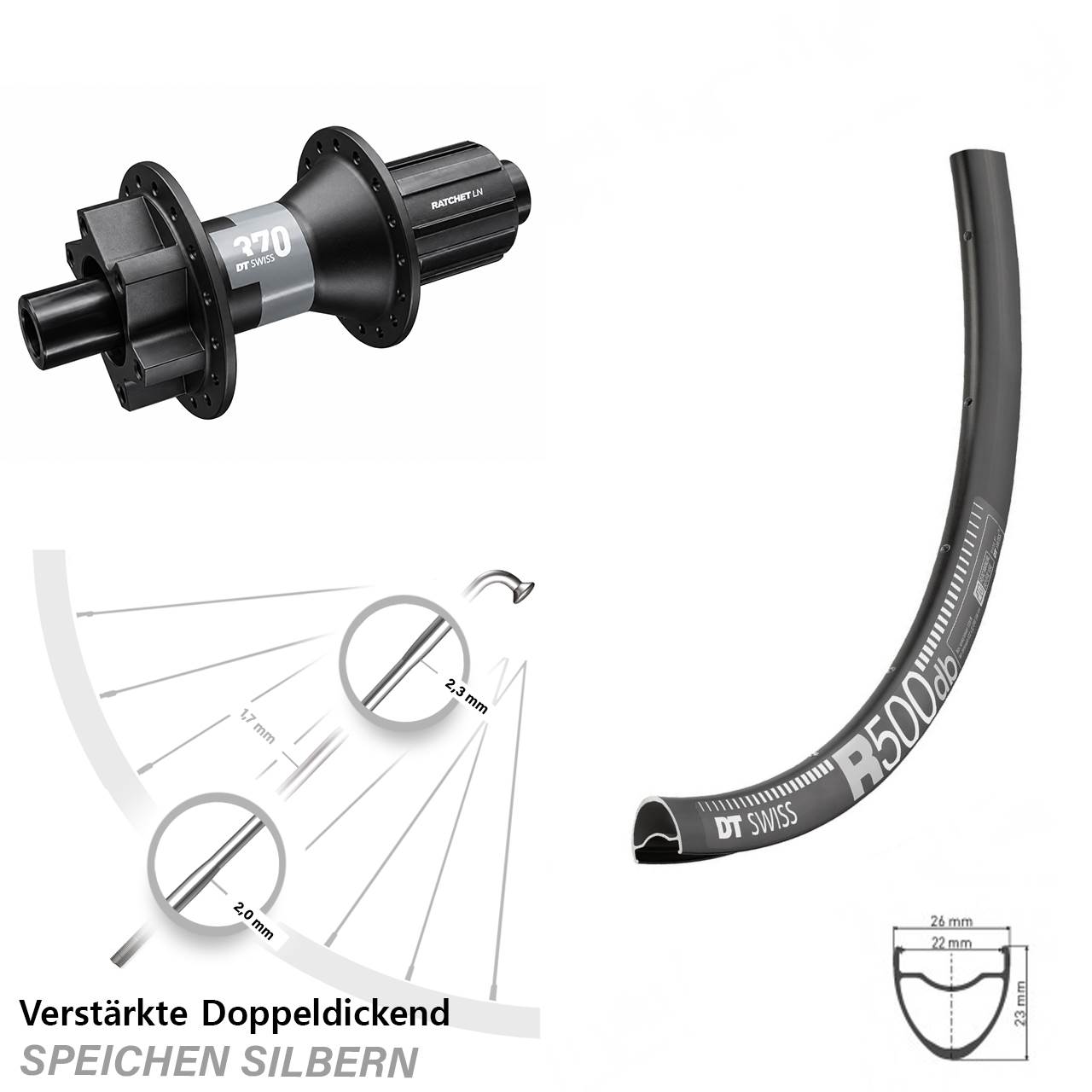 28 Zoll Hinterrad DT Swiss R 500-370 8-11 fach HG 12x142 6-Loch