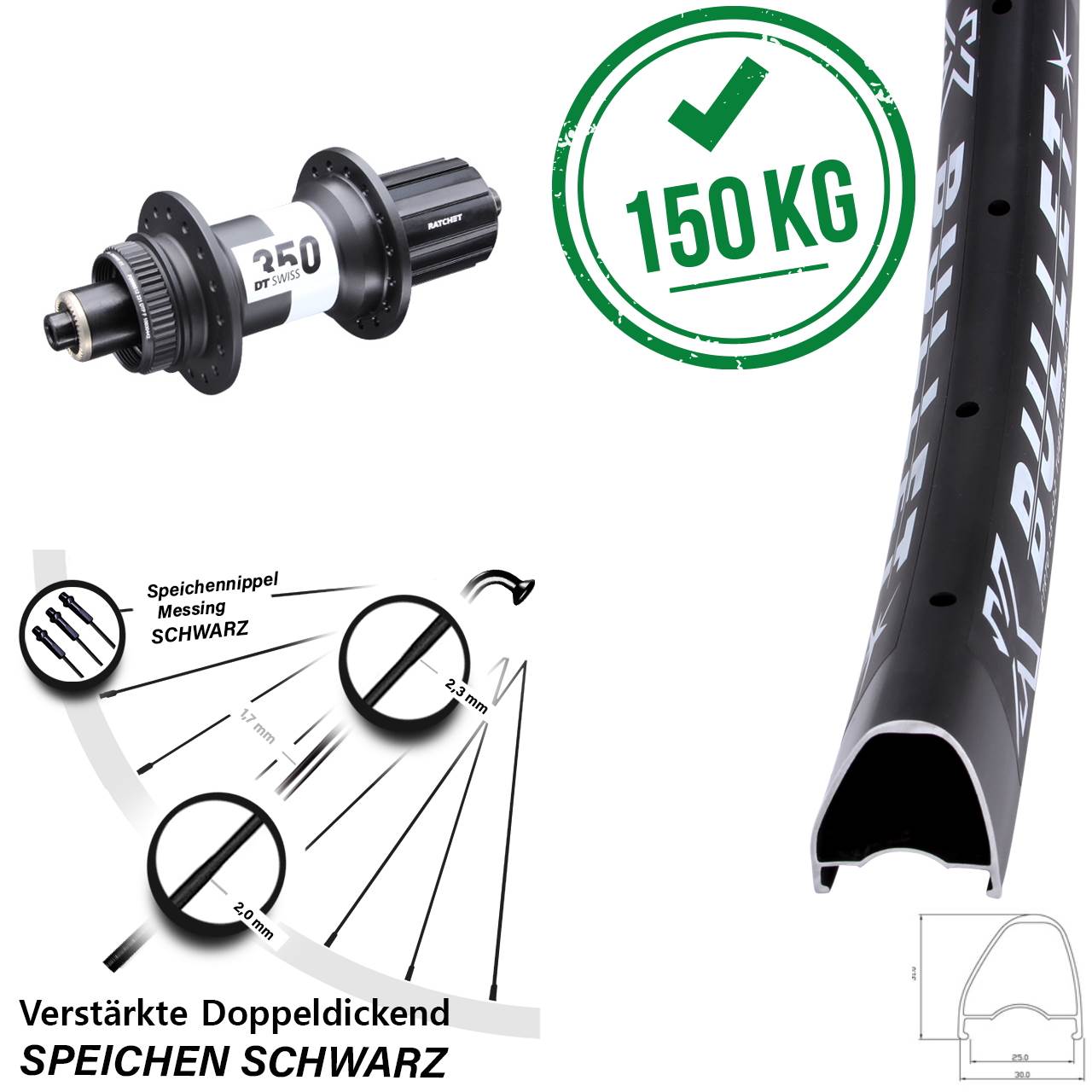KX Bullet OS DT Swiss 350 28-29 Zoll Centerlock Hinterrad für Schnellspanner 11-12 fach