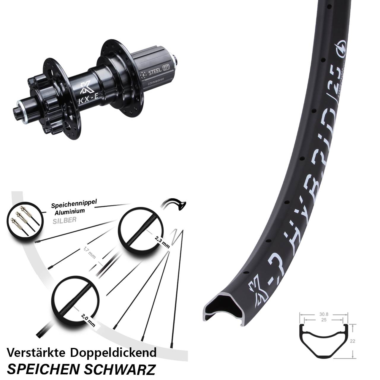 KX-R Hybrid 25 6 Kugellager 650B Hinterrad 6-Loch für Schnellspanner 8-12 fach HG