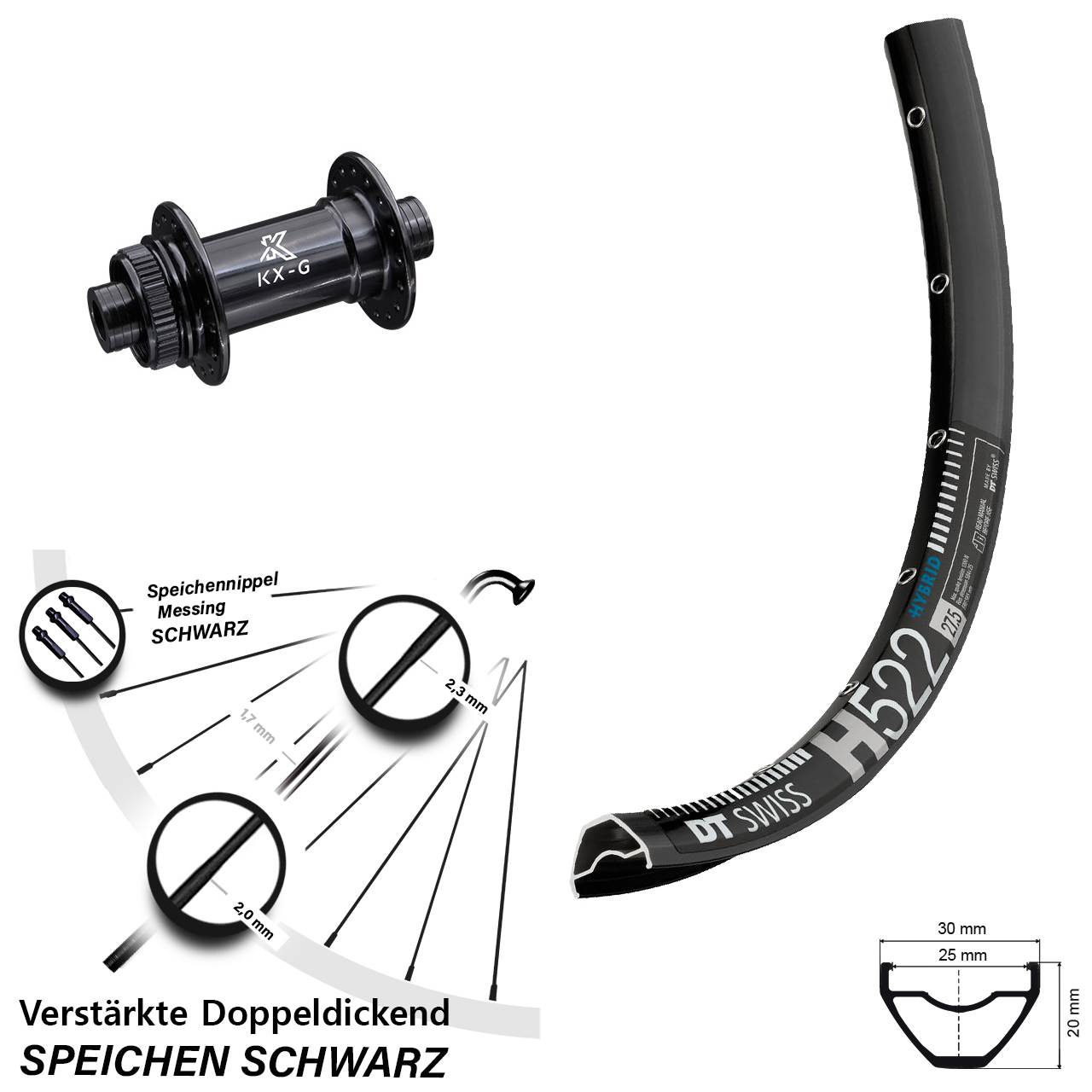 Vorderrad Centerlock 15x100 28-29 Zoll DT Swiss H522 KX-G