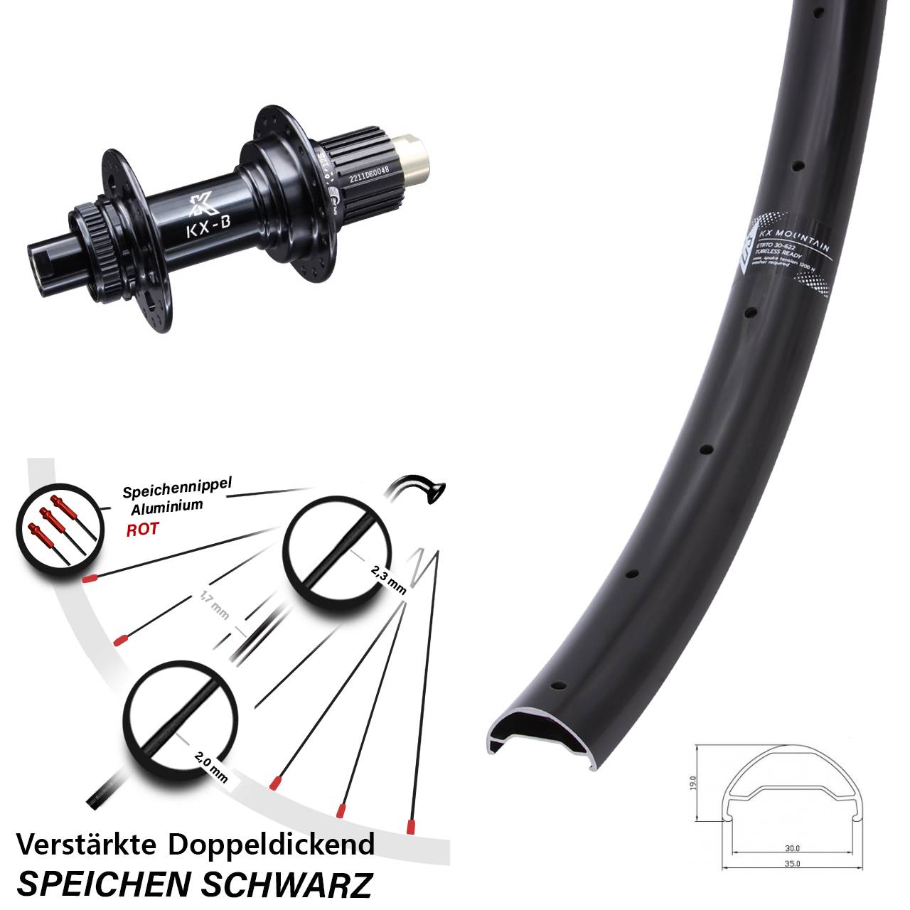 KX Mountain verstärkt 29 Zoll Disc Hinterrad 12x148 Boost Shimano Micro Spline