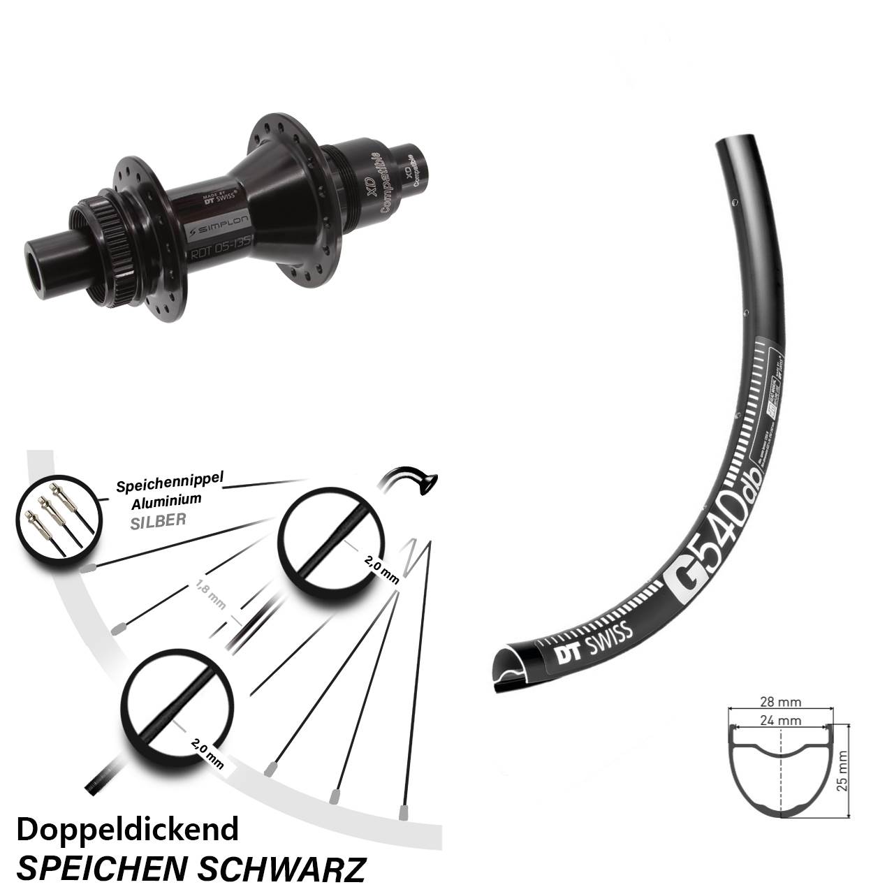 Hinterrad Centerlock 12x142 27,5 Zoll DT Swiss G540-370 XD