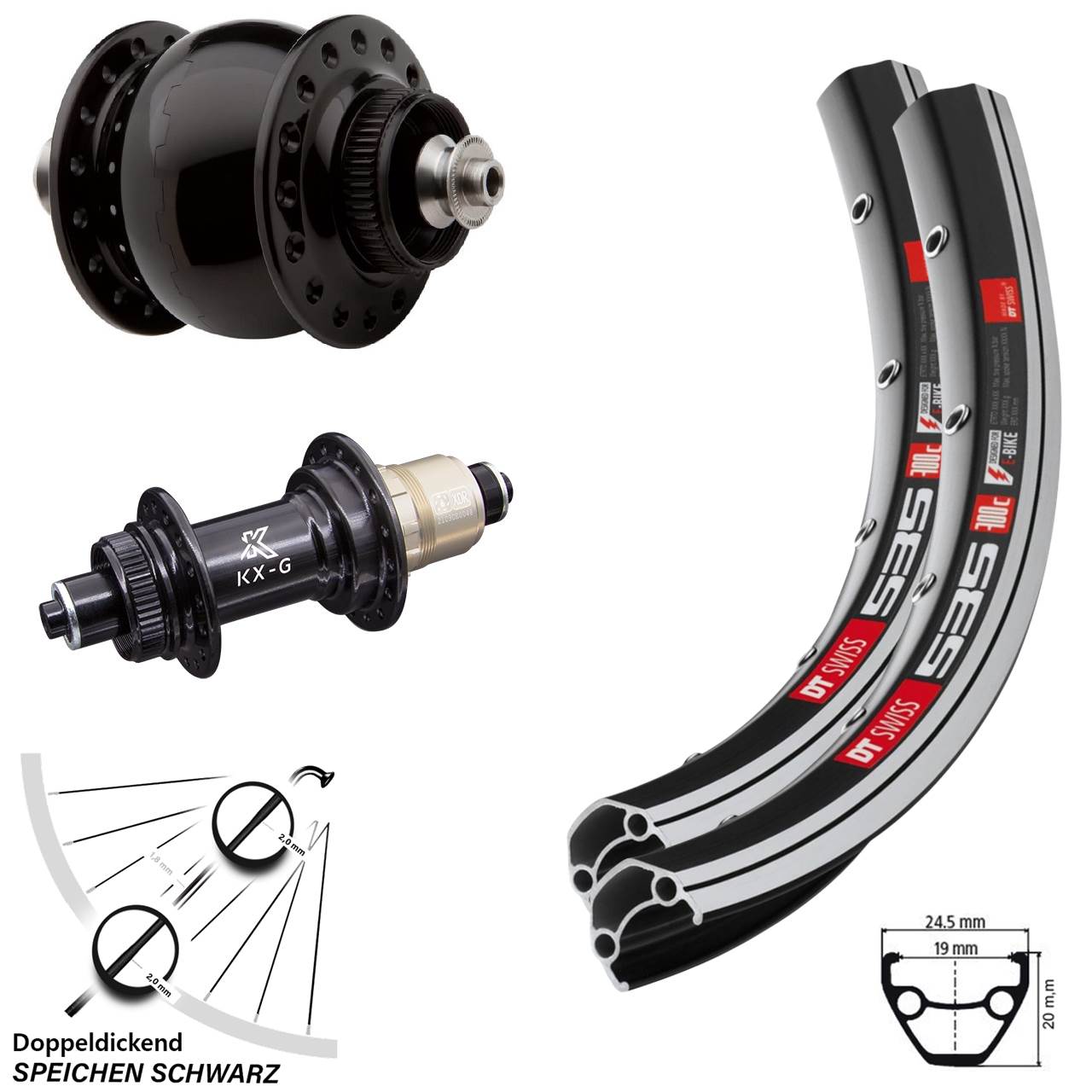 SON 28 Zoll DT Swiss 535 KX-G Laufradsatz für Schnellspanner XDR 11-12 fach