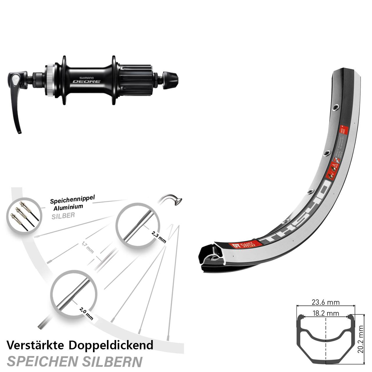 Hinterrad für Schnellspanner 28 Zoll DT Swiss TK540 Deore FH-M6000 8-11 fach HG