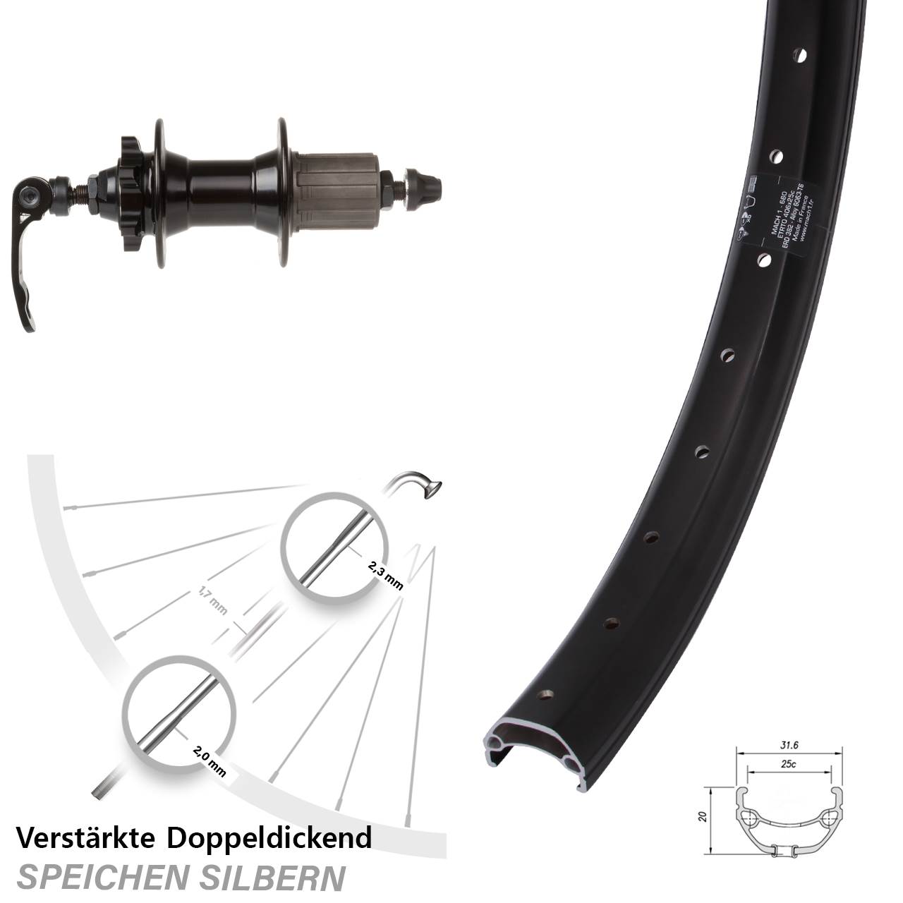 Mach1 Kargo Novatec 20 Zoll 6-Loch Hinterrad für Schnellspanner 8-11 fach