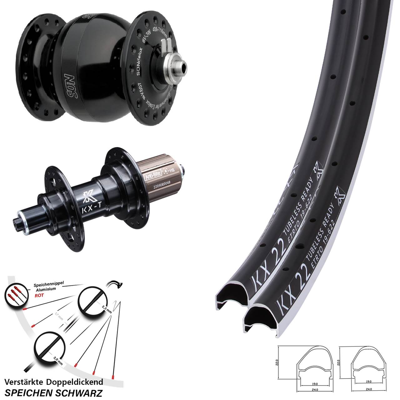 KX-T 22 SONdelux wide body 28 Zoll Laufradsatz QR 8-11 fach