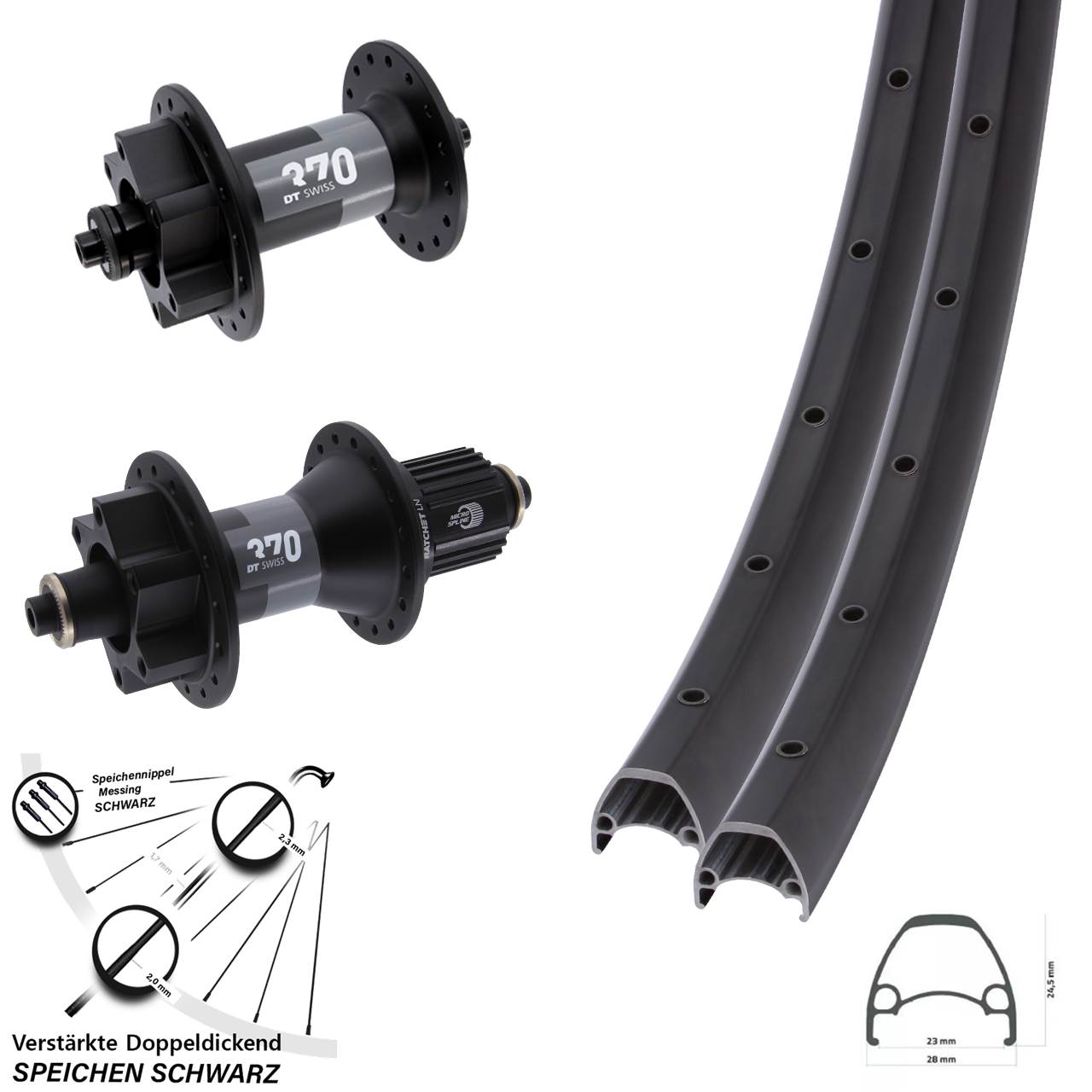 Disc Laufradsatz 28 Zoll Ambrosio Sport DT Swiss 370 Micro Spline QR