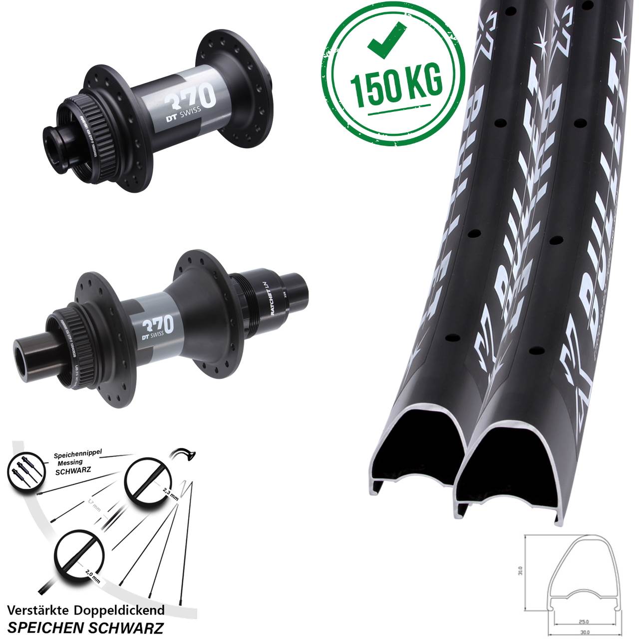 Disc Laufrad-Satz 12x100/142 29 Zoll KX Bullet OS DT Swiss 370 XDR