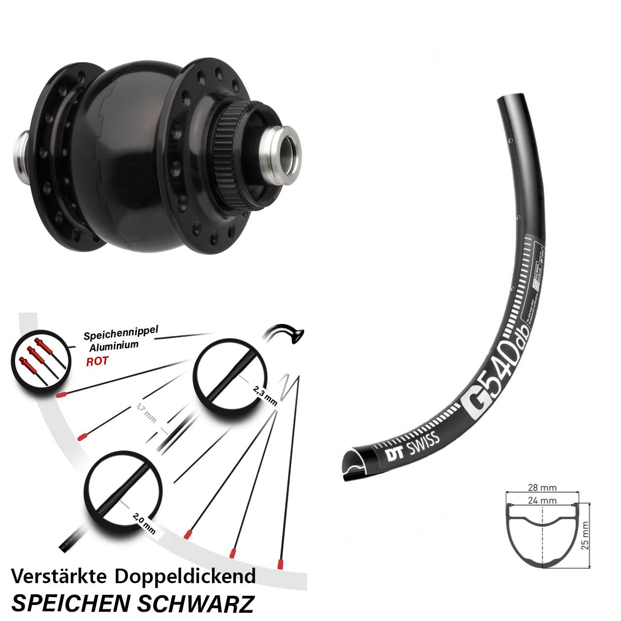 Vorderrad verstärkt 27,5 Zoll DT Swiss G 540 SON delux Nabendynamo für Steckachse