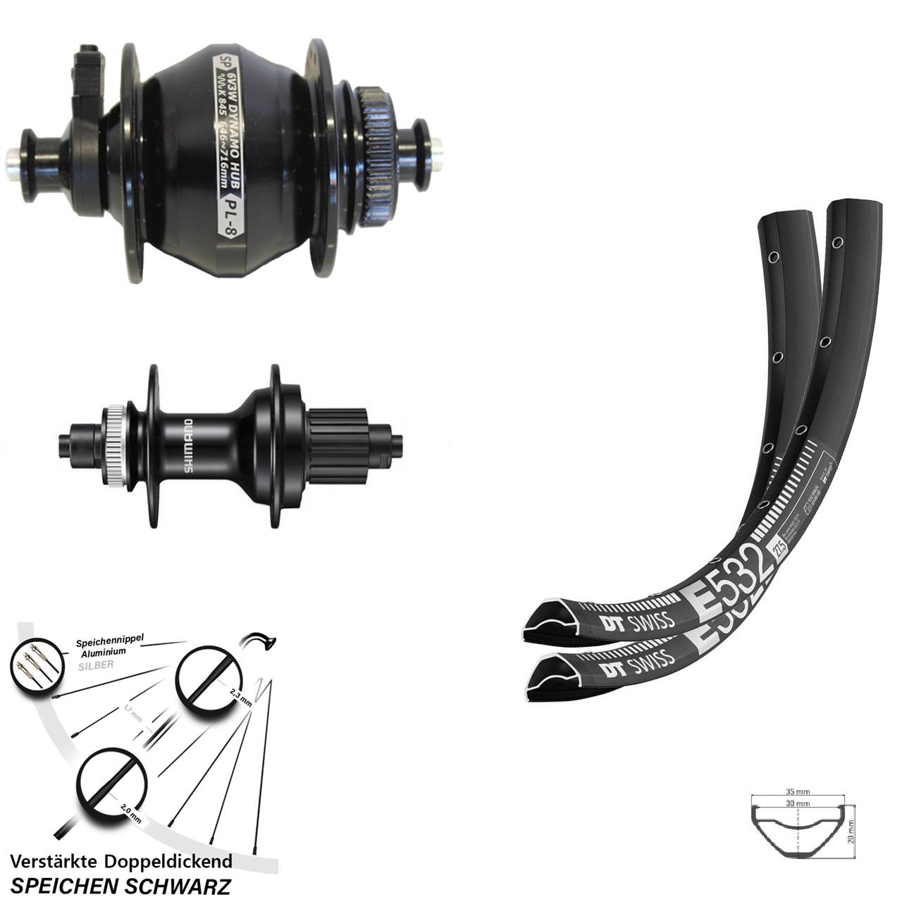 Disc Laufrad-Satz 29 Zoll DT Swiss E 532 Shimano FH-MT500 SP PL-8 Micro Spline QR