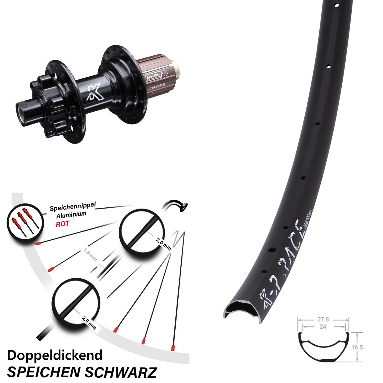 29 Zoll Hinterrad KX-MR Race MTB Cross Country 12x142 mm 6-loch Shimano 11-fach