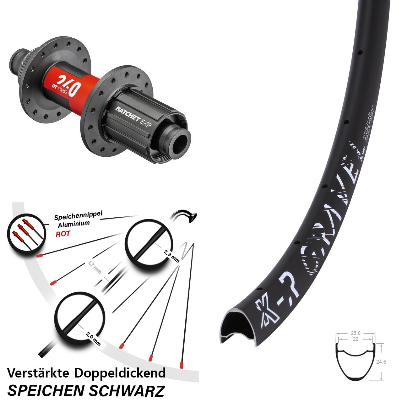 KX-R Gravel DT Swiss 240 EXP 28 Zoll Centerlock Hinterrad 12x142 11-12 fach