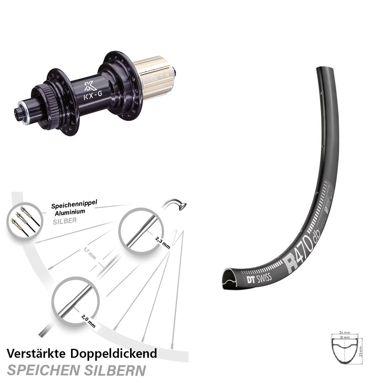 28 Zoll DT Swiss R 470 KX-G Disc Hinterrad für Schnellspanner 8-12 fach HG
