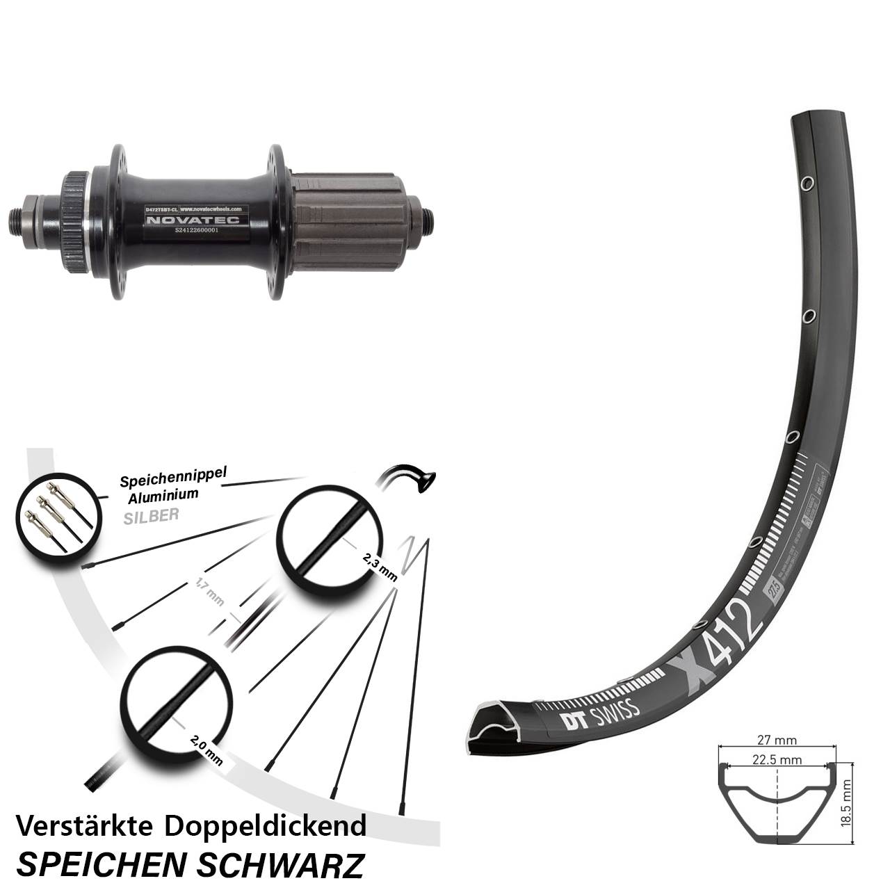 Hinterrad Centerlock 28 Zoll DT Swiss X412 Novatec D472 8-12 fach HG für Schnellspanner