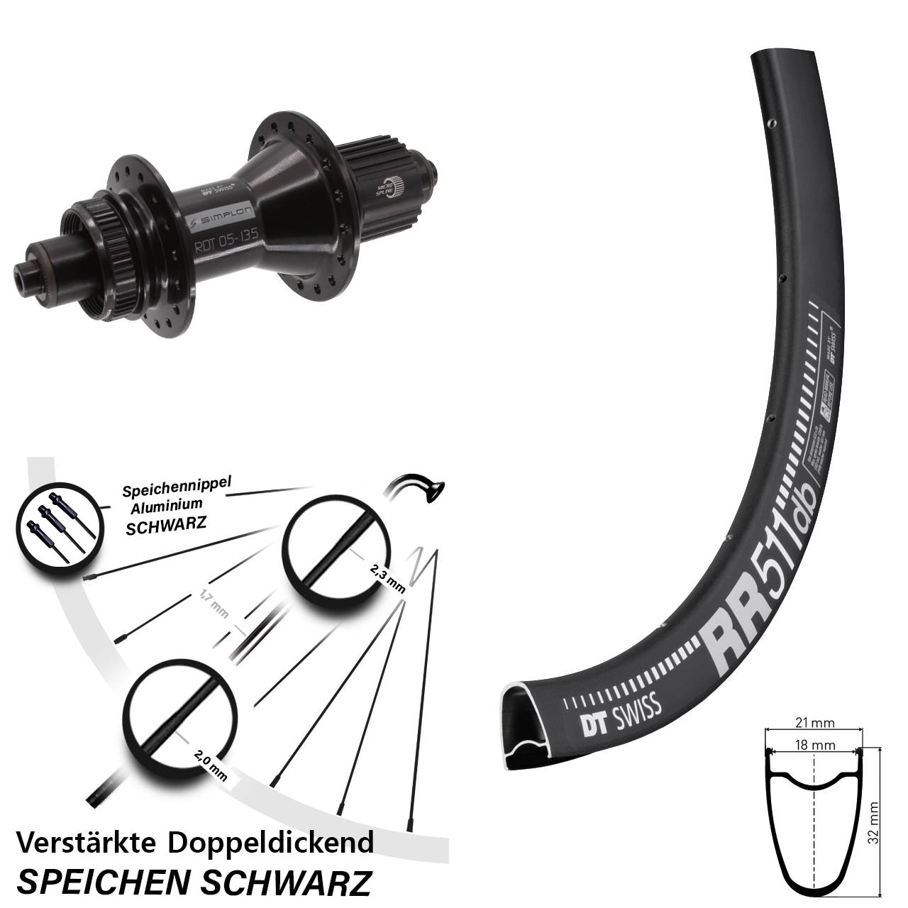 28 Zoll DT Swiss RR 511-370 Hybrid Disc Laufrad QR Shimano Micro Spline