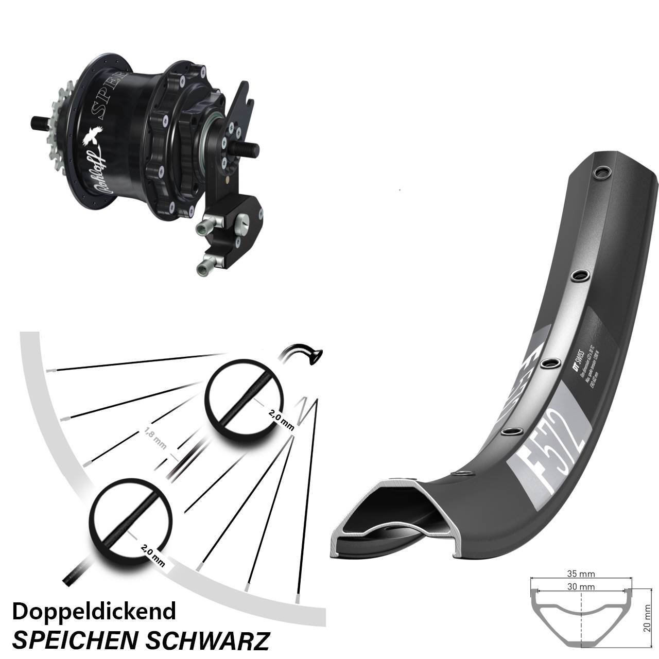 Hinterrad 27,5 Zoll DT Swiss F 572 Rohloff Speedhub 500/14 TS DB OEM2 schwarz