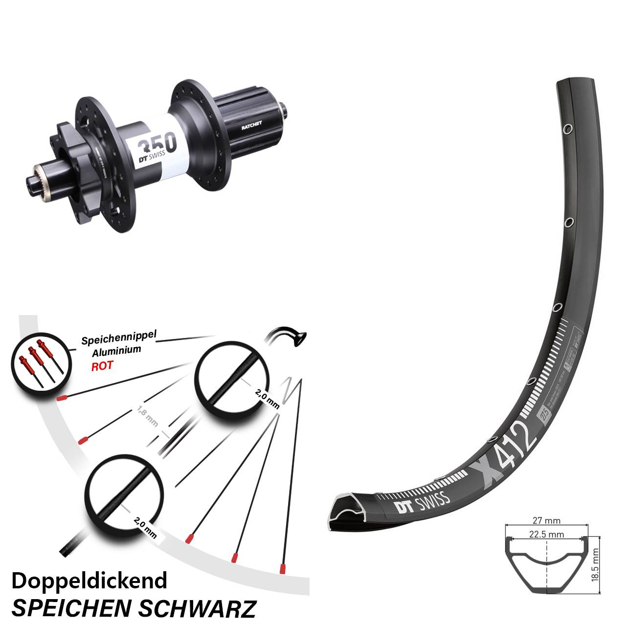 Disc Hinterrad 28 Zoll DT Swiss X 412-350 8-11 fach HG für Schnellspanner